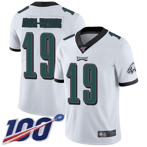Men Philadelphia Eagles #19 JJ Arcega-Whiteside White Vapor Untouchable NFL Jersey Limited Player 100th